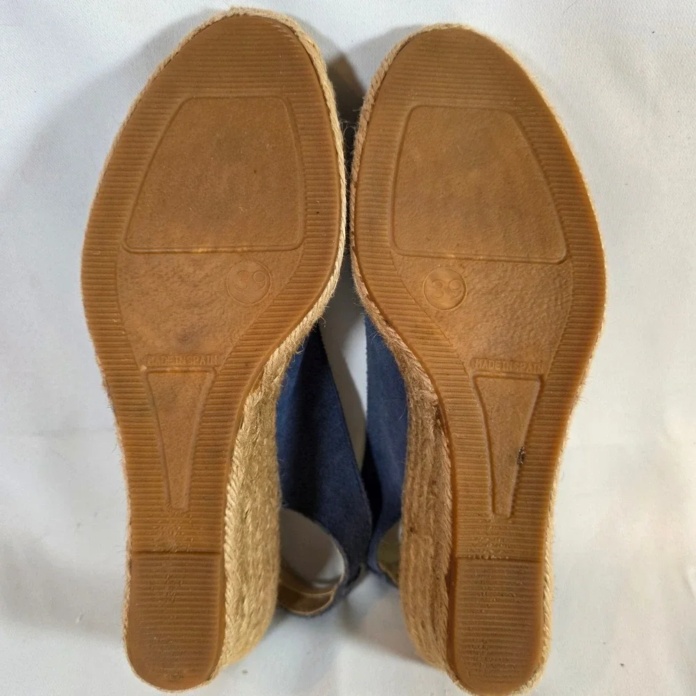 FABIOLAS Blue Suede Espadrille Wedge Sandals Peep Toe Made in Spain Size 39/8.5